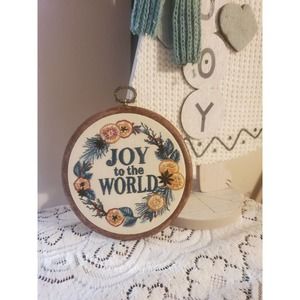 Embroidery joy to the world holiday boho country cottagecore farmhouse cabin sty